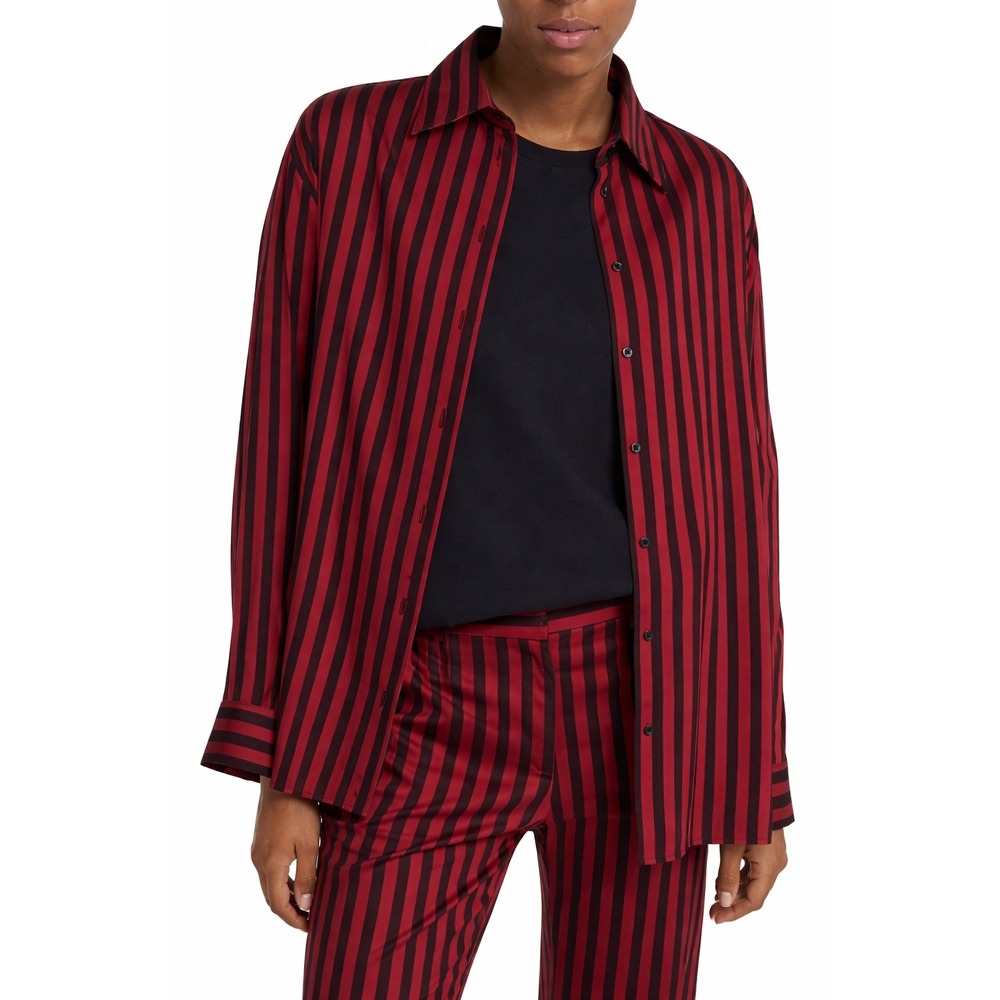 NWT The Kooples Taiana Striped Button‎ Down Shirt Red Black Viscose Size 0